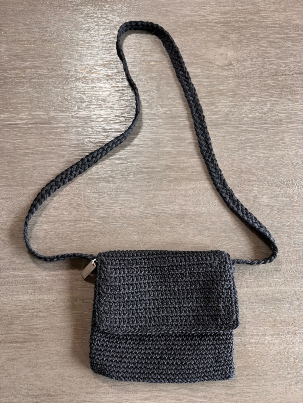 The Sak Black Woven Flap Fold Crossbody Purse Bag